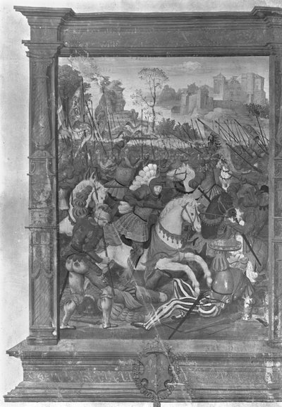 Fol.1 Francesco I (1494-1547) che carica alla battaglia di Marignano, 14 settembre 1515 da French School